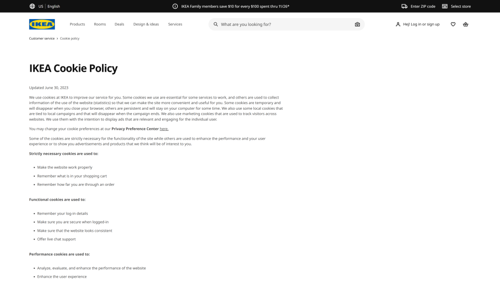 Ikea cookie policy