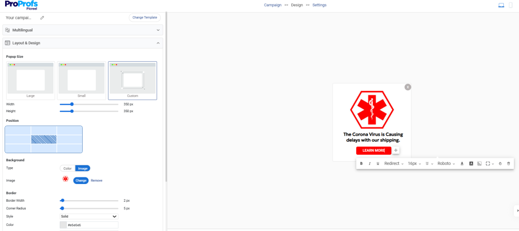 Privacy Button Popup