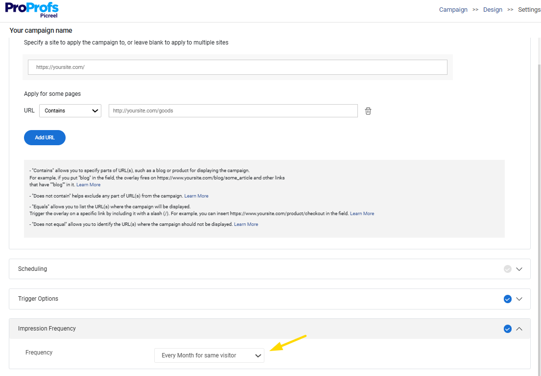 Set frequency rules for side popup