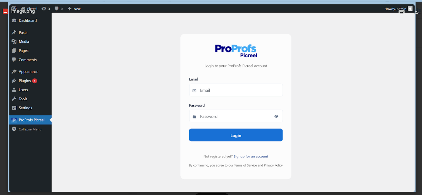 log in to your Picreel account