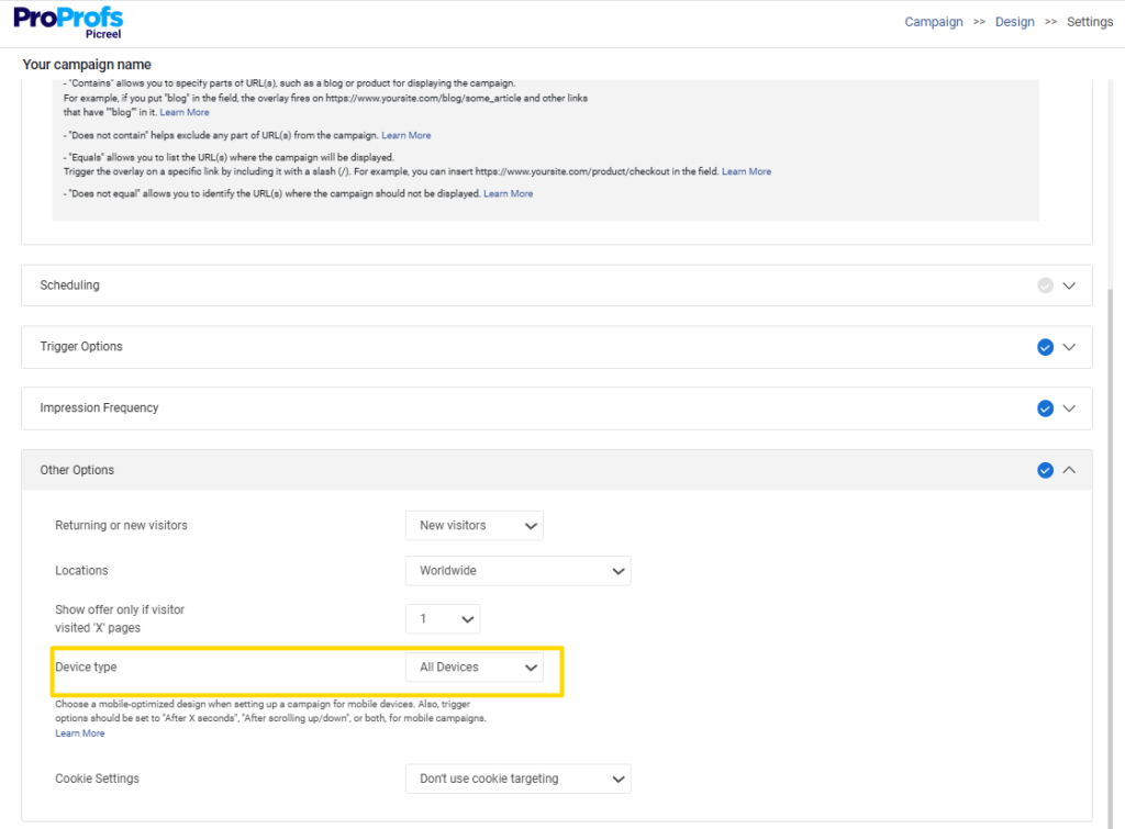 All devices popup targeting