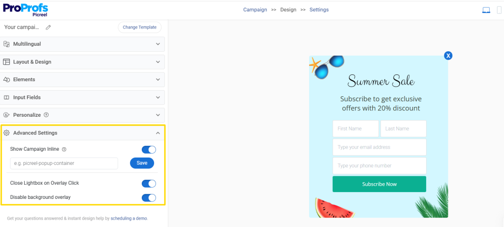 Picreel advanced setting for iframe popups
