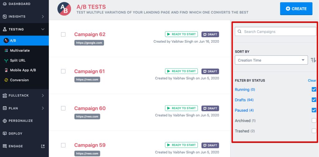 VWO: Best for Deep A/B Testing and CRO Experimentation