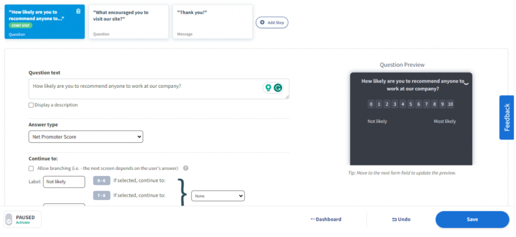 Qualaroo Dashboard for Embed Forms
