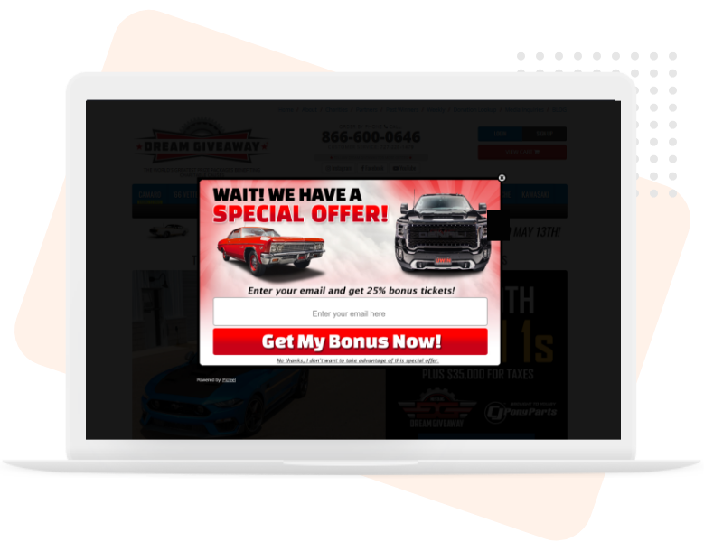 picreel popup used by dream-giveaway